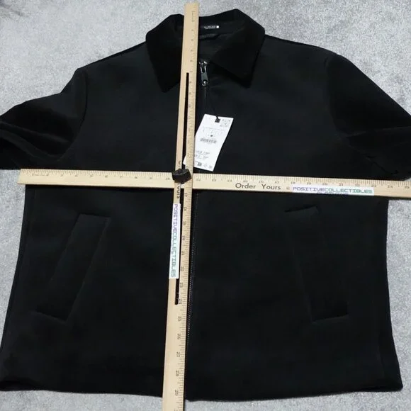 ZARA Velvet Jacket Men's Large Black Full Zip Pockets Long Sleeve MSRP $139 - Picture 12 of 13